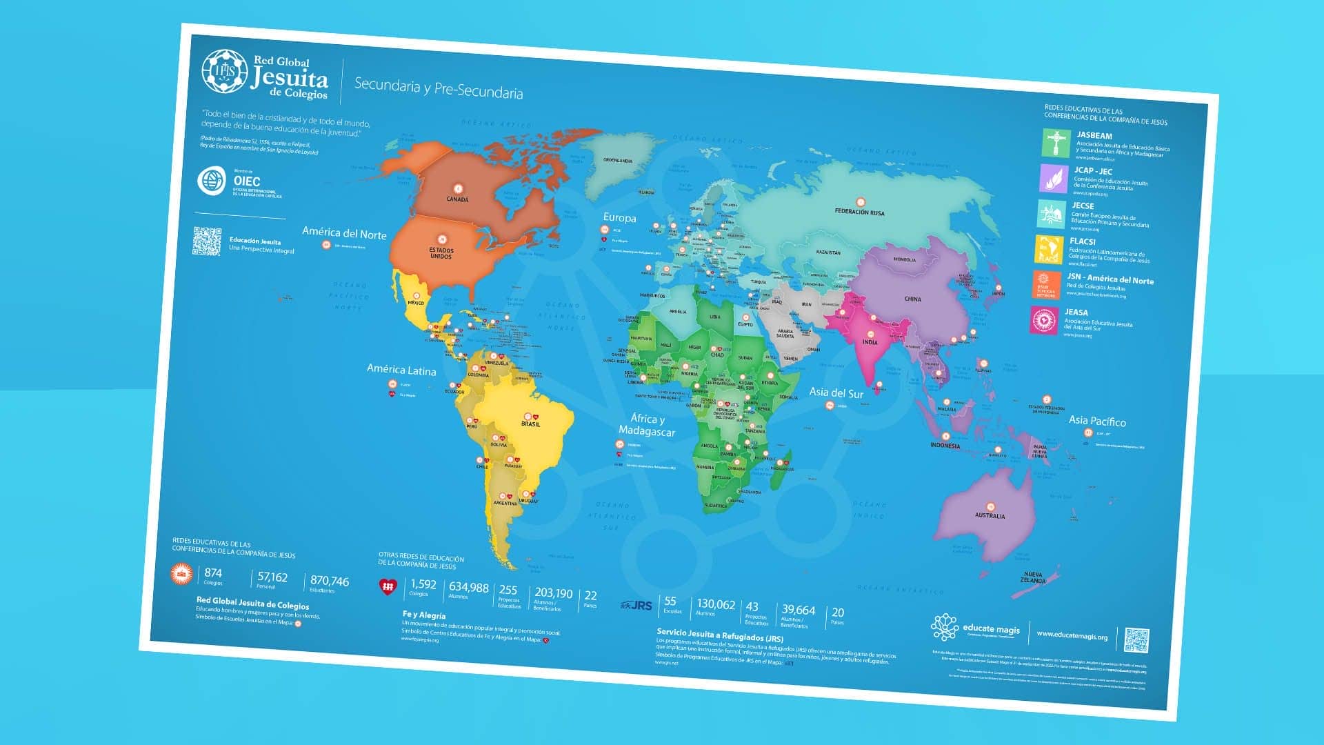 Mapa de la Red Global Jesuita de Colegios: versión 2022